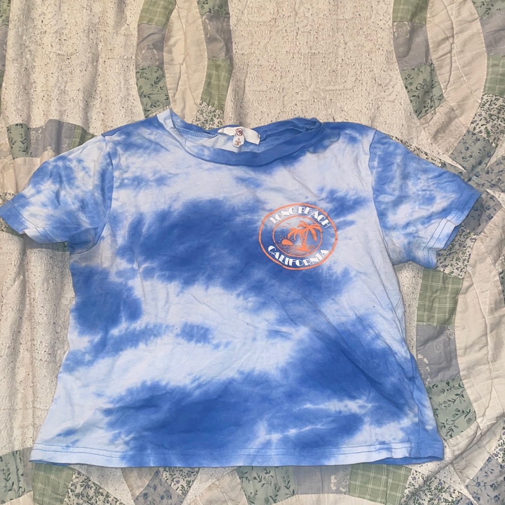 Blue Tie Die Cropped T Shirt size Small